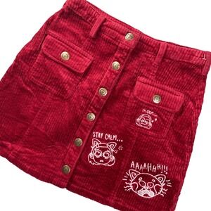 Disney Turning Red Skirt Womens XS Red Excellent‎ Corduroy Button Front Mini